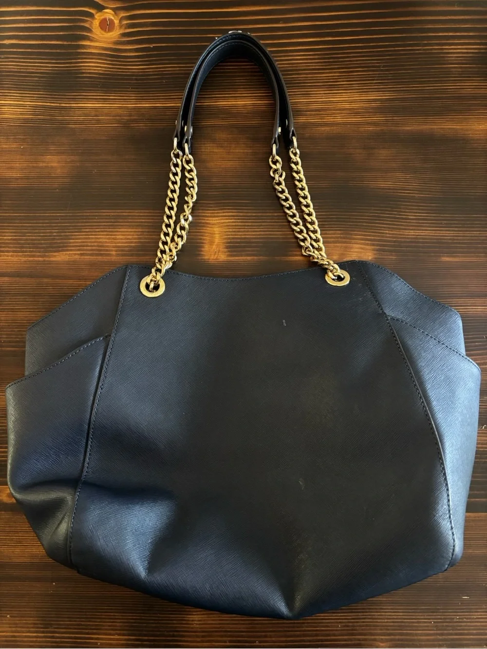 Michael Kors Blue  Leather Tote with Gold Chain Straps